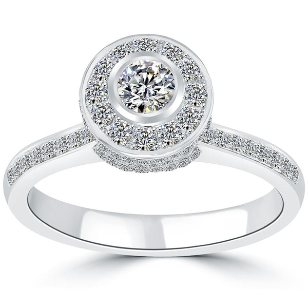 1.21 Carat E-SI1 Certified Natural Round Diamond Engagement Ring 18k White Gold