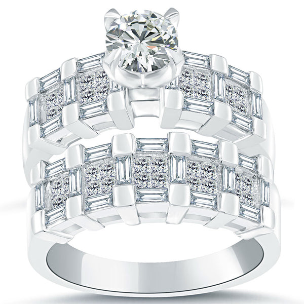 2.37 Carat E-VS1 Diamond Engagement Ring & Wedding Band Set 14k White Gold