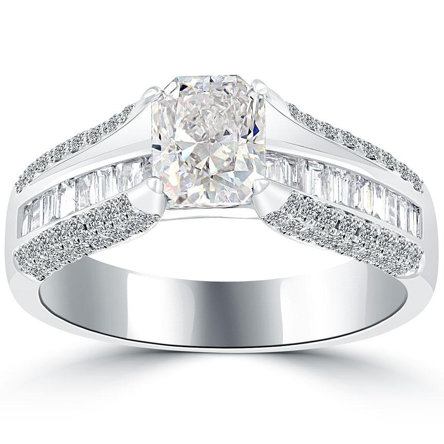 2.11 Carat H-VS2 Certified Radiant Cut Diamond Engagement Ring 14k White Gold