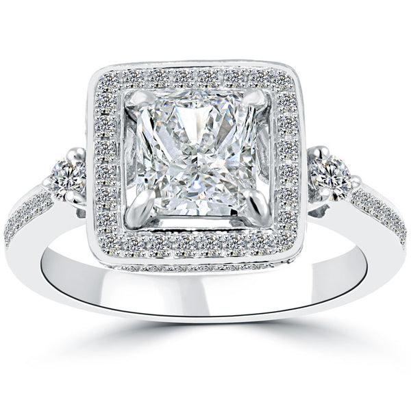 2.05 Carat D-VS1 Radiant Cut Natural Diamond Engagement Ring 14k Gold Pave Halo