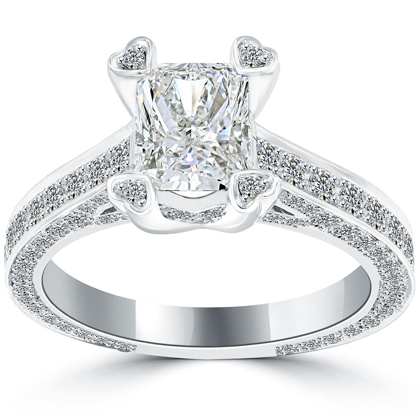 3.12 Carat H-VS2 Radiant Cut Natural Diamond Engagement Ring 14k Vintage Style