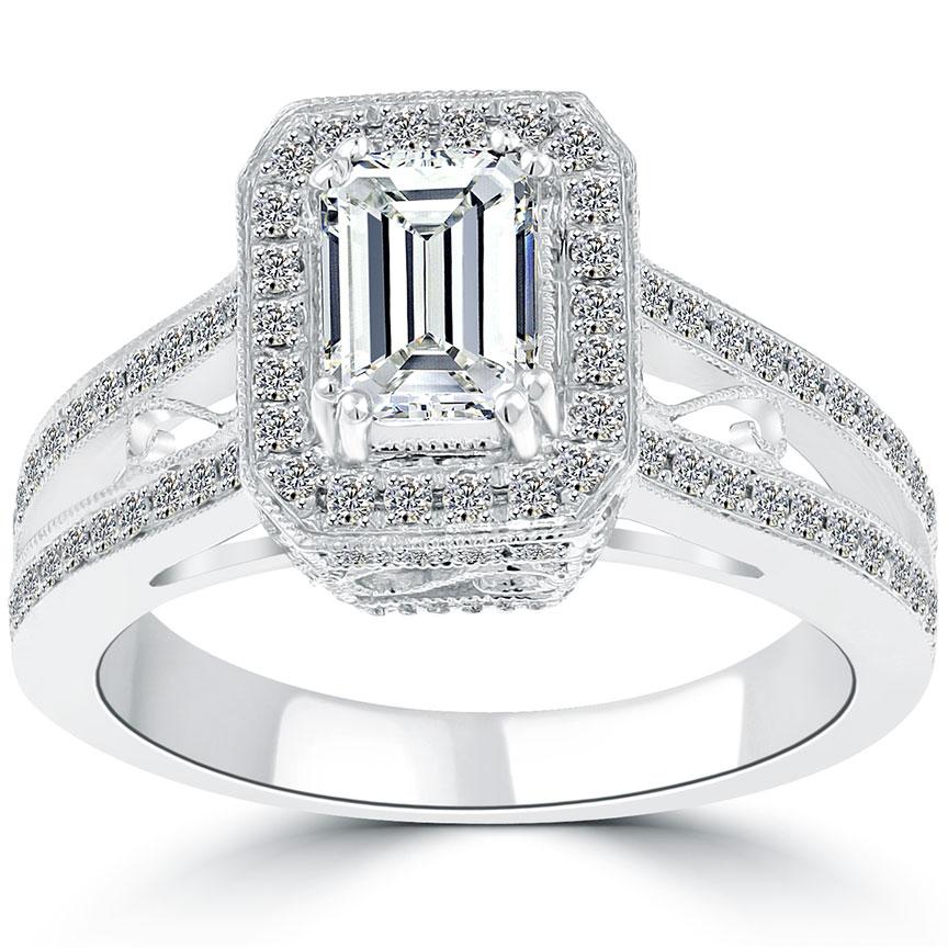 1.86 Carat F-SI1 Emerald Cut Natural Diamond Engagement Ring 14k Vintage Style