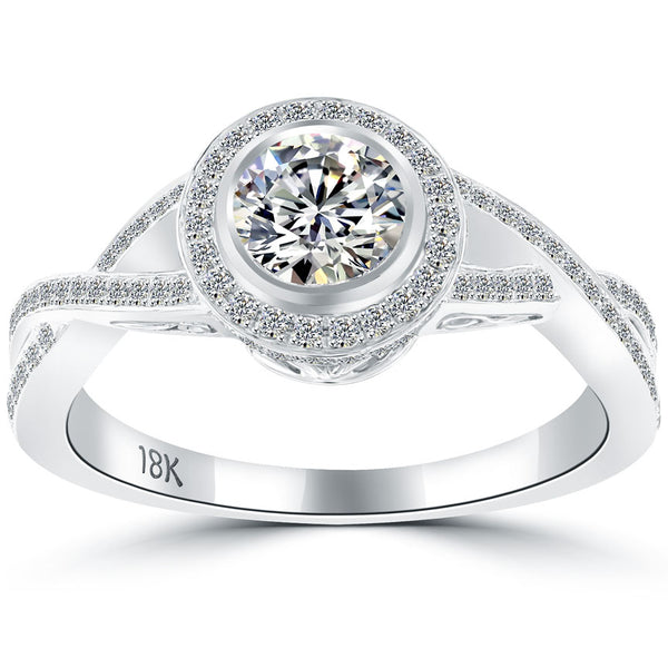 1.09 Carat G-SI2 Natural Round Diamond Engagement Ring 18k Gold Vintage Style