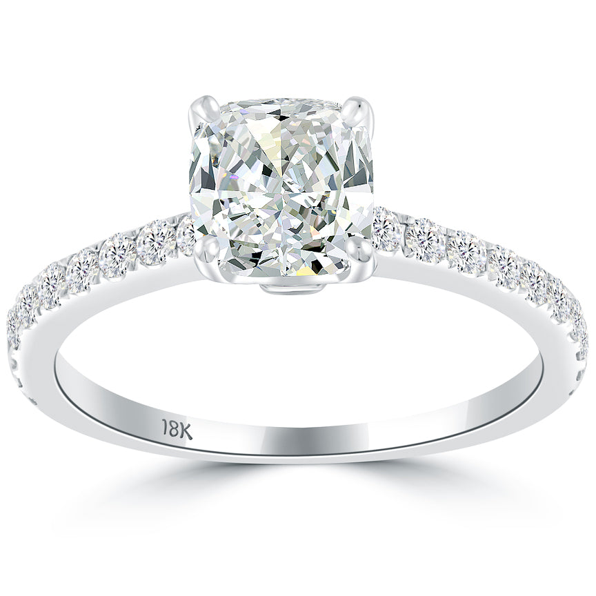 1.45 Carat E-SI1 Certified Cushion Cut Diamond Engagement Ring 18k White Gold