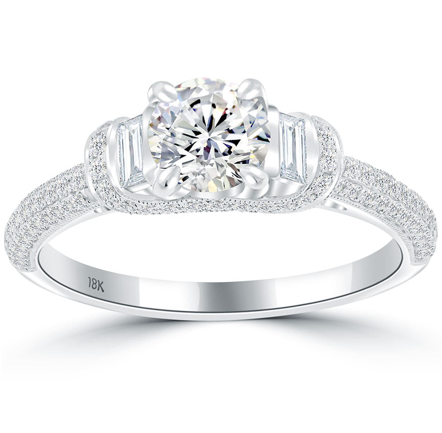 1.34 Carat F-VS1 Certified Natural Round Diamond Engagement Ring 18k White Gold