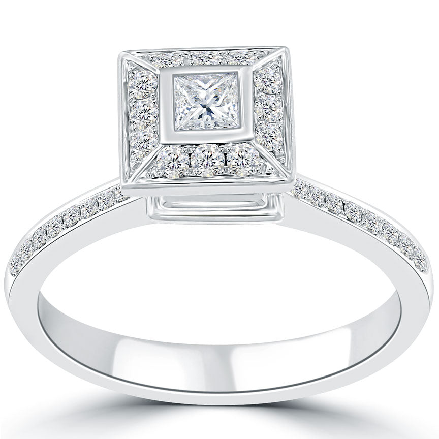 0.86 Carat F-SI1 Certified Princess Cut Diamond Engagement Ring 18k White Gold