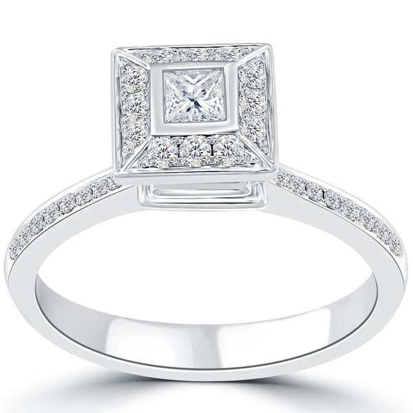 0.86 Carat F-SI1 Certified Princess Cut Diamond Engagement Ring 18k White Gold
