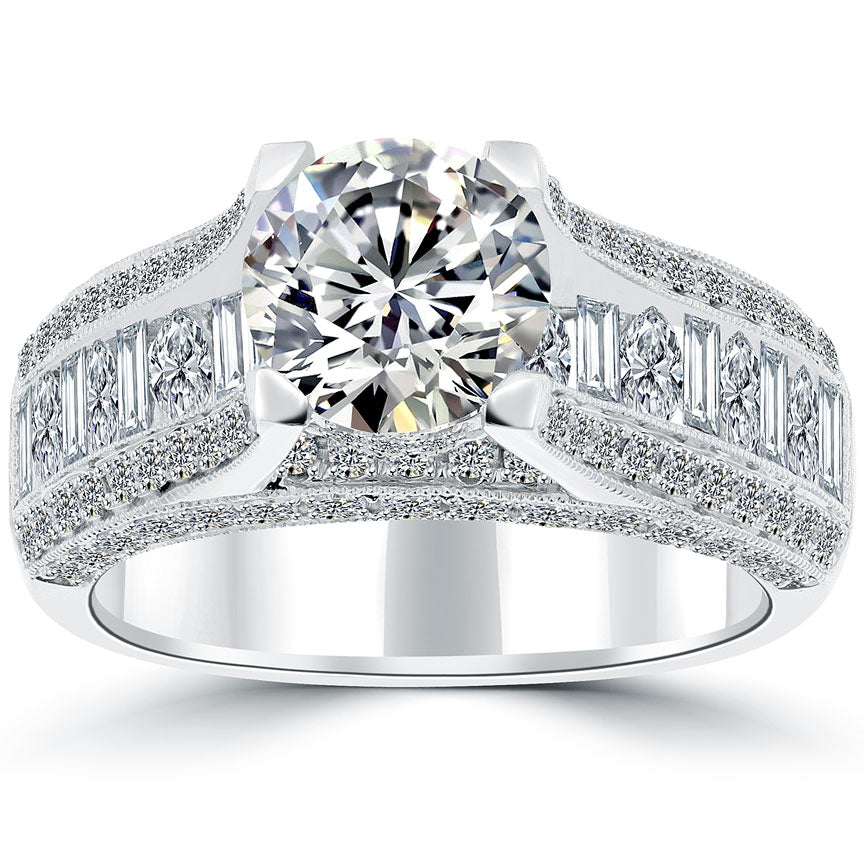 3.58 Carat G-VS1 Certified Natural Round Diamond Engagement Ring 14k White Gold