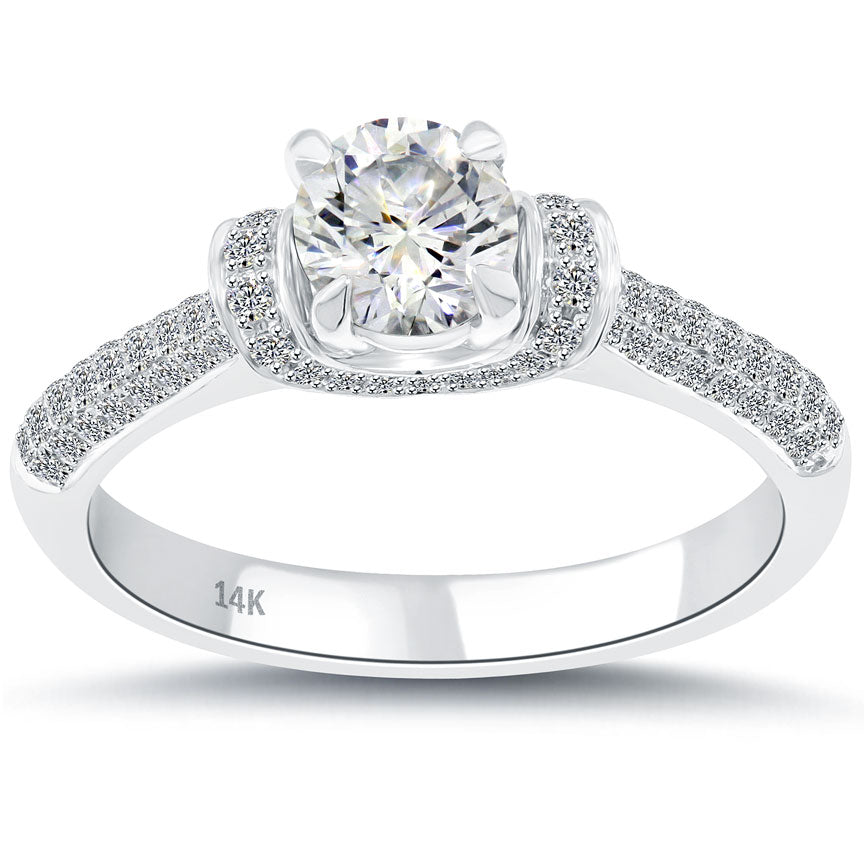 0.91 Carat D-VS1 Certified Natural Round Diamond Engagement Ring 14k White Gold