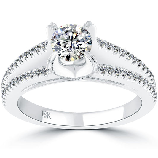 1.16 Carat D-SI1 Certified Natural Round Diamond Engagement Ring 18k White Gold