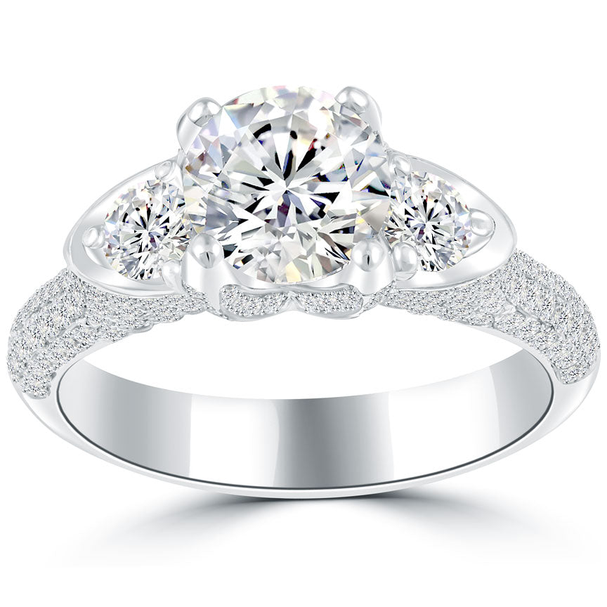 2.60 Carat F-SI2 Three Stone Natural Diamond Engagement Ring 14k White Gold