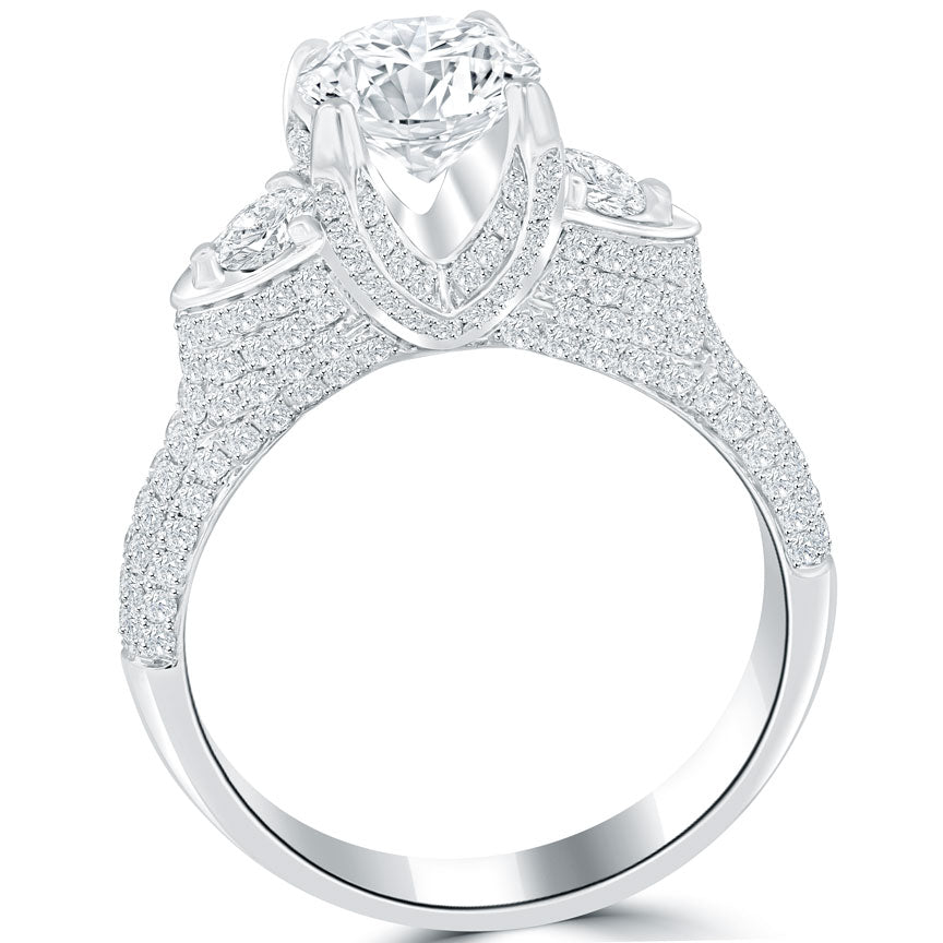 2.60 Carat F-SI2 Three Stone Natural Diamond Engagement Ring 14k White Gold