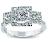 1.76 Carat E-VS2 Three Stone Princess Cut Diamond Engagement Ring 14k White Gold