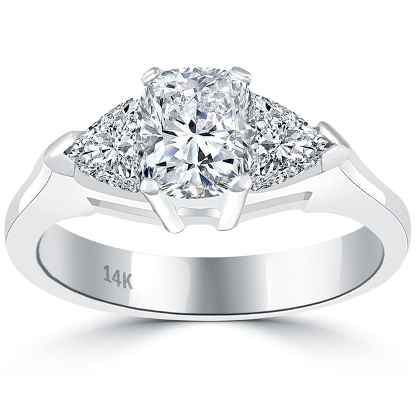 2.06 Carat G-VS2 Three Stone Cushion Cut Diamond Engagement Ring 14k White Gold