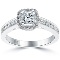1.16 Carat E-VS1 Princess Cut Diamond Engagement Ring 18k White Gold Pave Halo