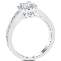 1.16 Carat E-VS1 Princess Cut Diamond Engagement Ring 18k White Gold Pave Halo