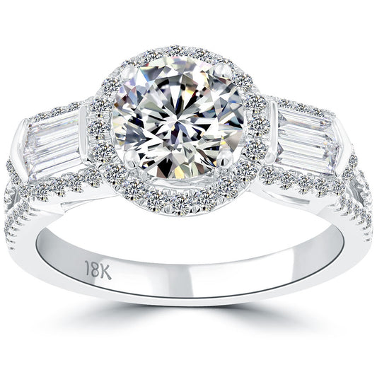 2.13 Carat I-VVS2 Natural Round Diamond Engagement Ring 18k Gold Vintage Style