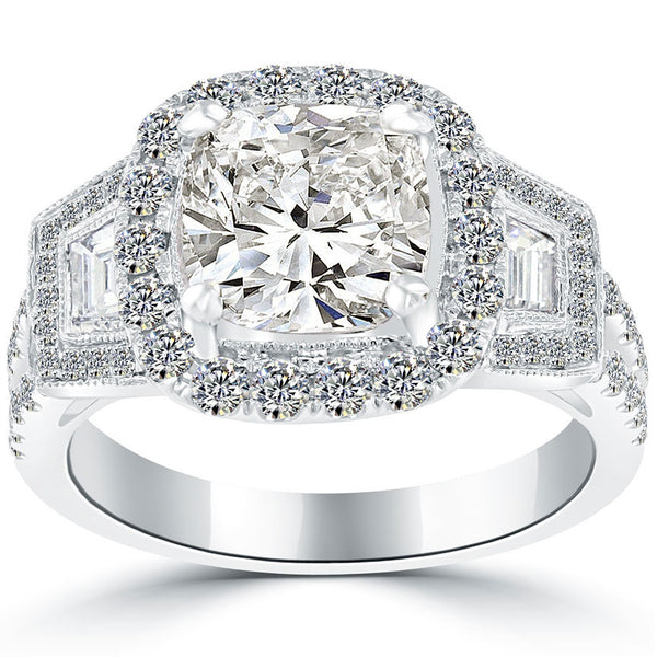 3.56 Carat J-SI1 Cushion Cut Natural Diamond Engagement Ring 14k Vintage Style