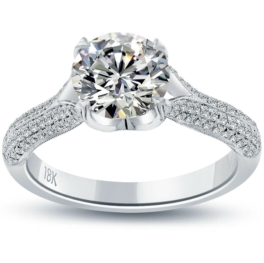 2.34 Carat F-SI1 Certified Natural Round Diamond Engagement Ring 18k White Gold