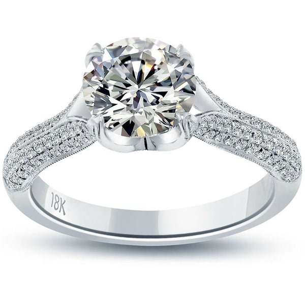 2.34 Carat F-SI1 Certified Natural Round Diamond Engagement Ring 18k White Gold