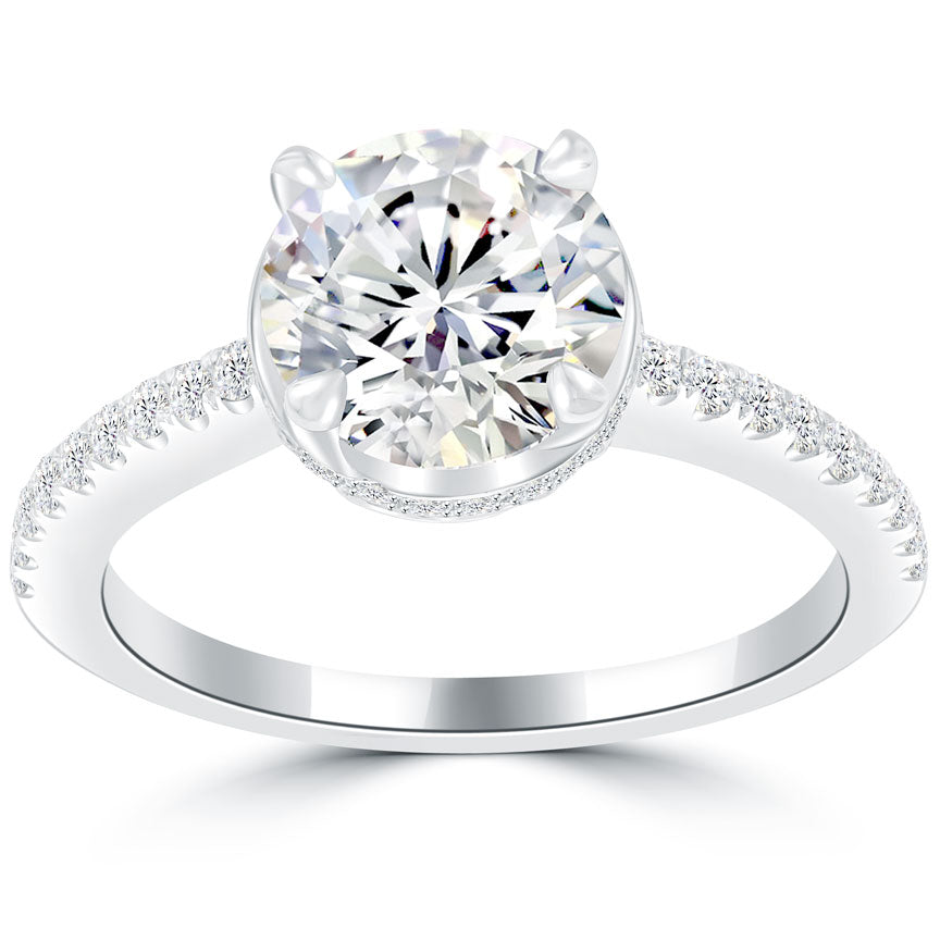 2.71 Carat H-I1 Certified Natural Round Diamond Engagement Ring 14k White Gold
