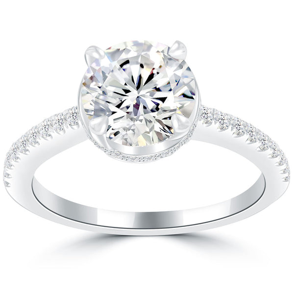 2.71 Carat H-I1 Certified Natural Round Diamond Engagement Ring 14k White Gold