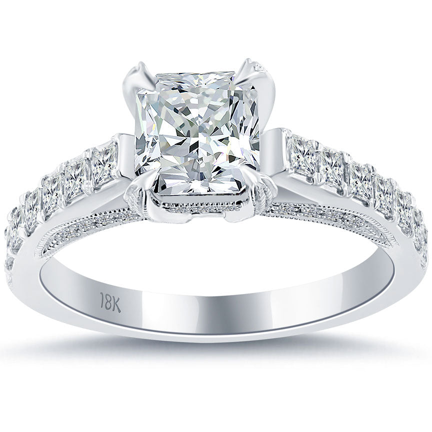 1.76 Carat G-VS2 Certified Radiant Cut Diamond Engagement Ring 18k White Gold