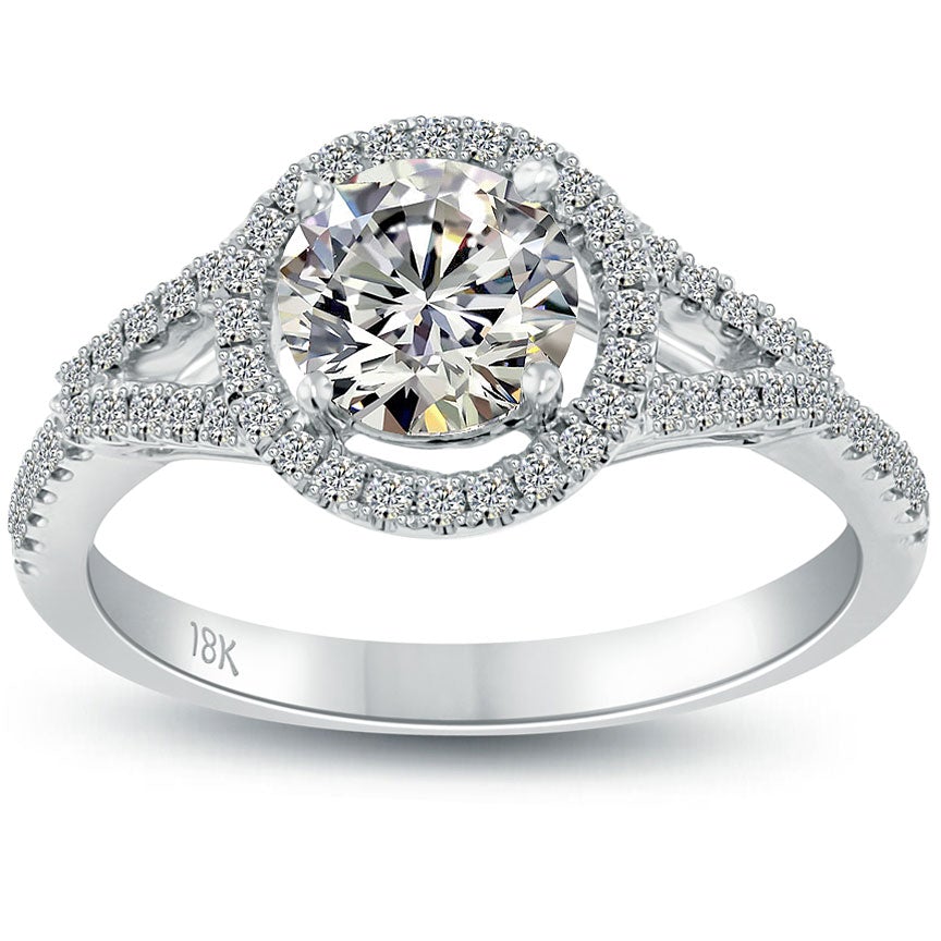 1.48 Carat H-SI1 Natural Round Diamond Engagement Ring 18k Gold Vintage Style