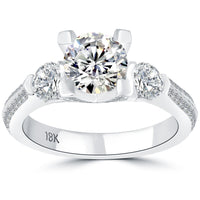 2.71 Carat F-SI1 Three Stone Natural Diamond Engagement Ring 18k White Gold