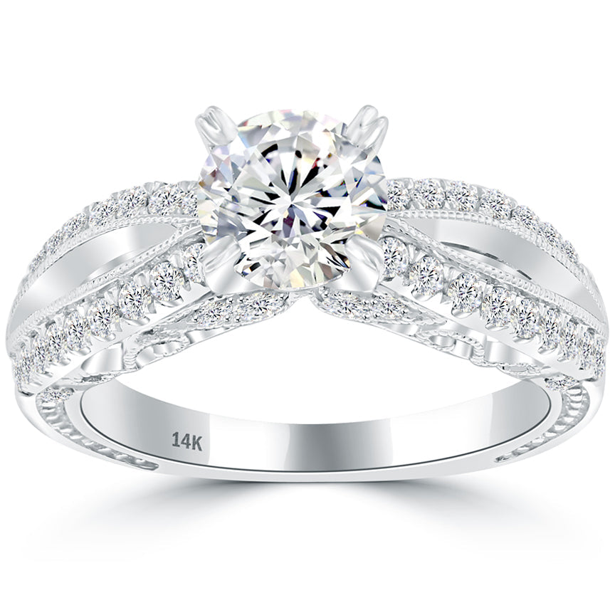 1.82 Carat H-VS2 Certified Natural Round Diamond Engagement Ring 14k White Gold