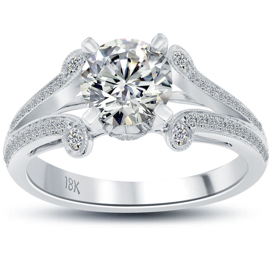 1.90 Carat H-VS2 Certified Natural Round Diamond Engagement Ring 18k White Gold