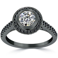 1.56 Carat D-SI1 Certified Natural Round Diamond Engagement Ring 18k Black Gold