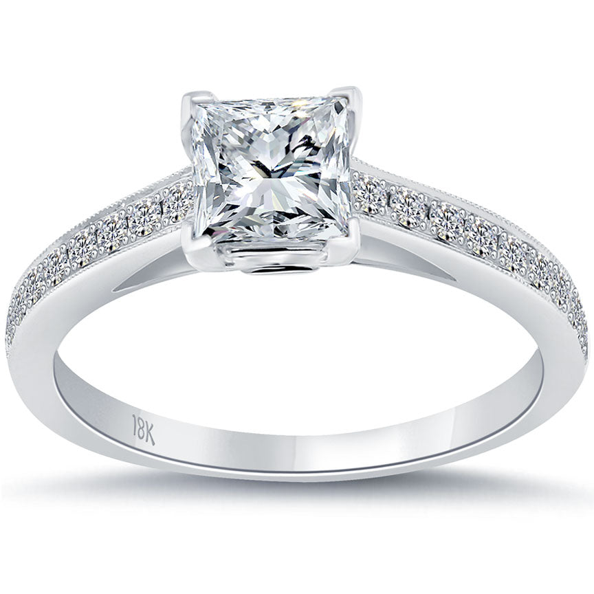 1.29 Carat D-VS1 Certified Princess Cut Diamond Engagement Ring 18k White Gold