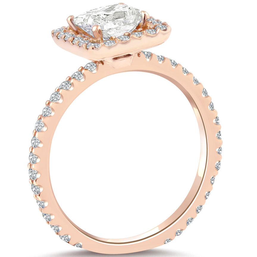 2.02 Carat G-SI1 Princess Cut Diamond Engagement Ring 18k Rose Gold Pave Halo Side