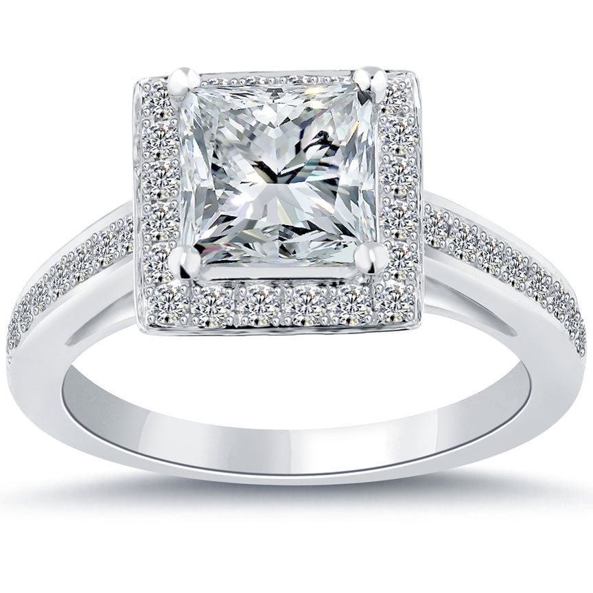 2.95 Carat E-SI1 Certified Princess Cut Diamond Engagement Ring 18k White Gold