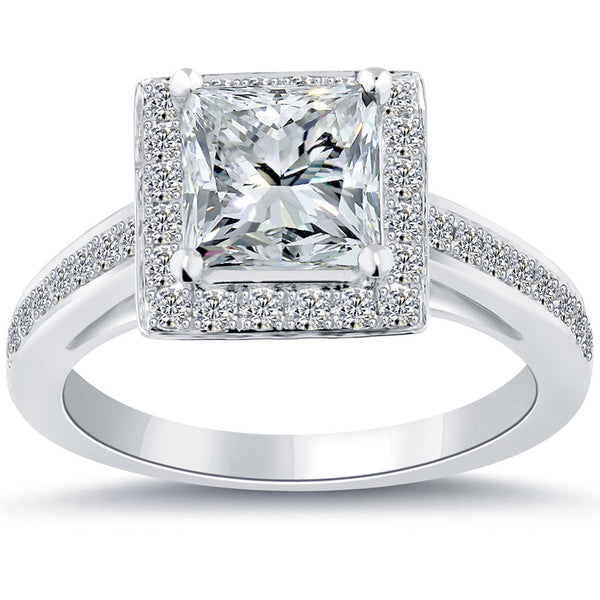 2.95 Carat E-SI1 Certified Princess Cut Diamond Engagement Ring 18k White Gold