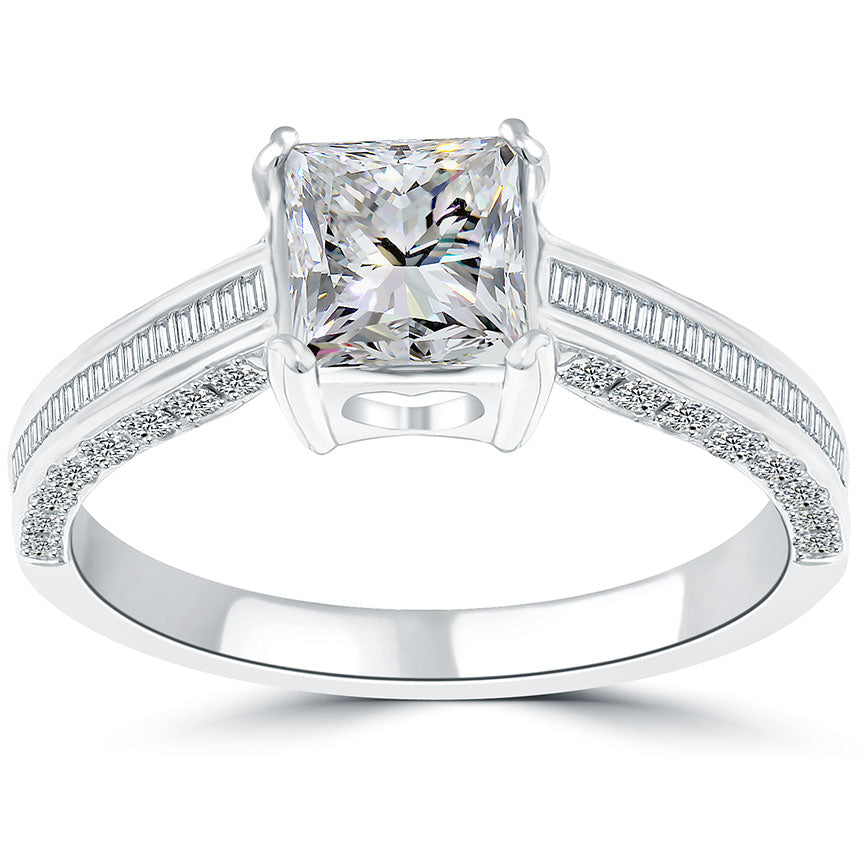 1.63 Carat H-SI1 Certified Princess Cut Diamond Engagement Ring 14k White Gold