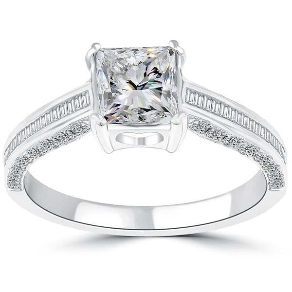 1.63 Carat H-SI1 Certified Princess Cut Diamond Engagement Ring 14k White Gold