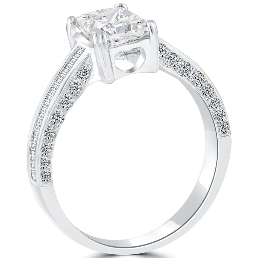 1.63 Carat H-SI1 Certified Princess Cut Diamond Engagement Ring 14k White Gold