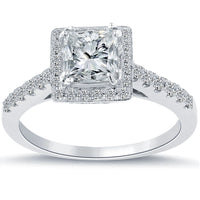 1.89 Carat D-SI1 Certified Princess Cut Diamond Engagement Ring 18k Pave Halo