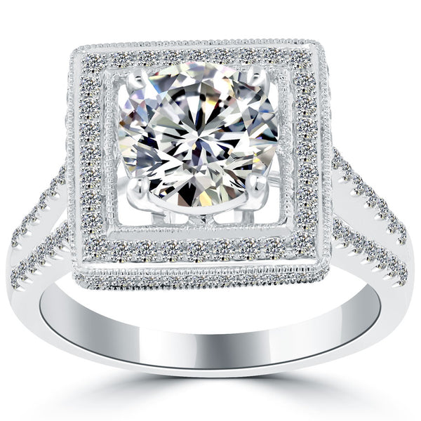 2.77 Carat F-SI2 Vintage Style Natural Round Diamond Engagement Ring 14k Gold