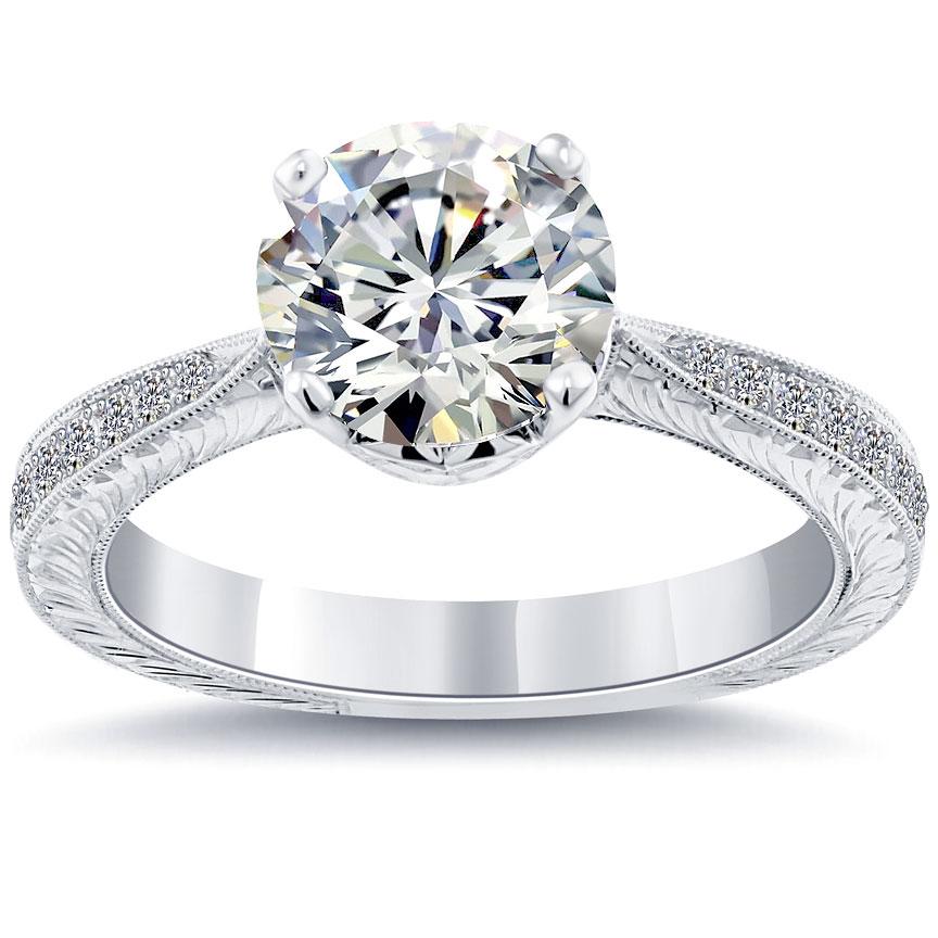 2.24 Carat G-SI1 Certified Natural Round Diamond Engagement Ring 18k White Gold Front