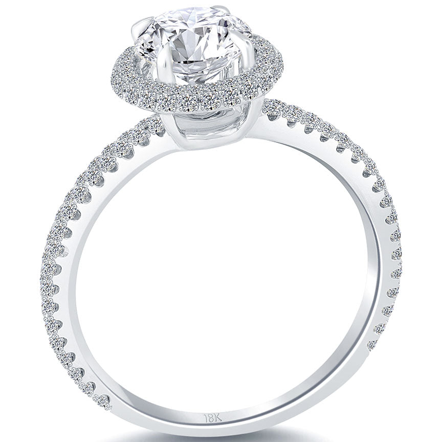 1.59 Carat G-SI1 Natural Round Diamond Engagement Ring 18k White Gold Pave Halo