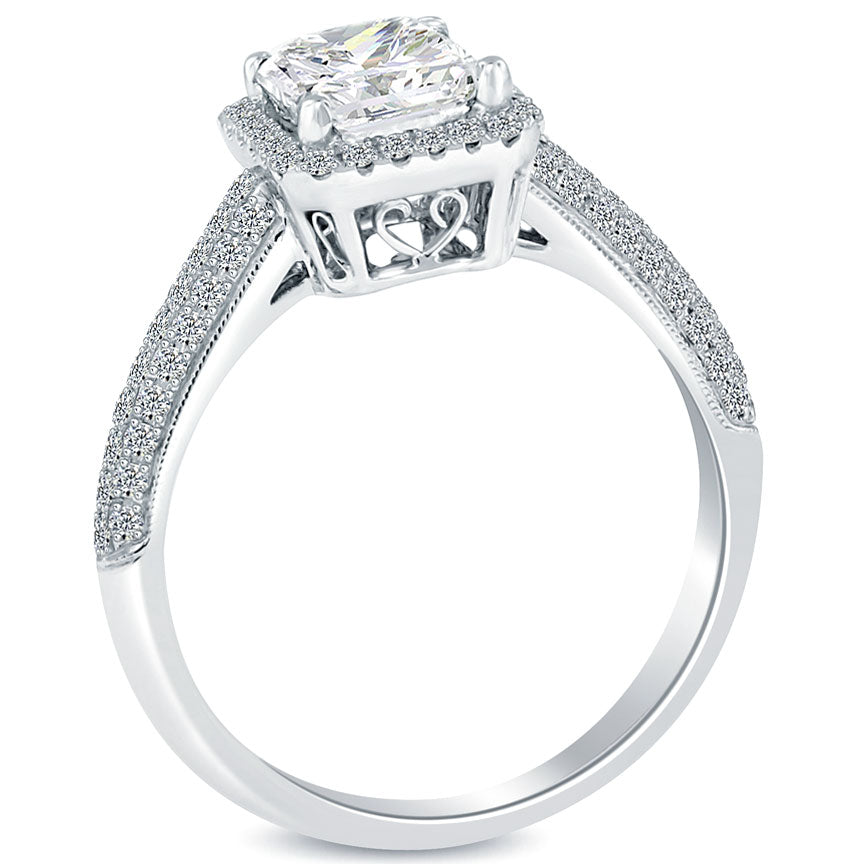 1.45 Carat F-SI1 Princess Cut Diamond Engagement Ring 18k White Gold Pave Halo