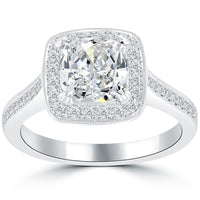 2.83 Carat G-VS2 Cushion Cut Diamond Engagement Ring 18k Pave Halo Vintage Style