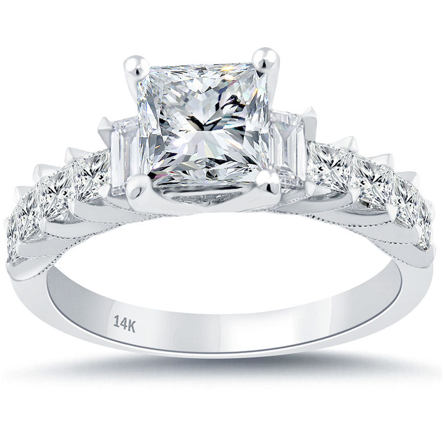 2.01 Carat G-SI1 Certified Princess Cut Diamond Engagement Ring 14k White Gold