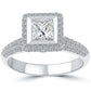 2.07 Carat E-VS2 Princess Cut Diamond Engagement Ring 18k White Gold Pave Halo