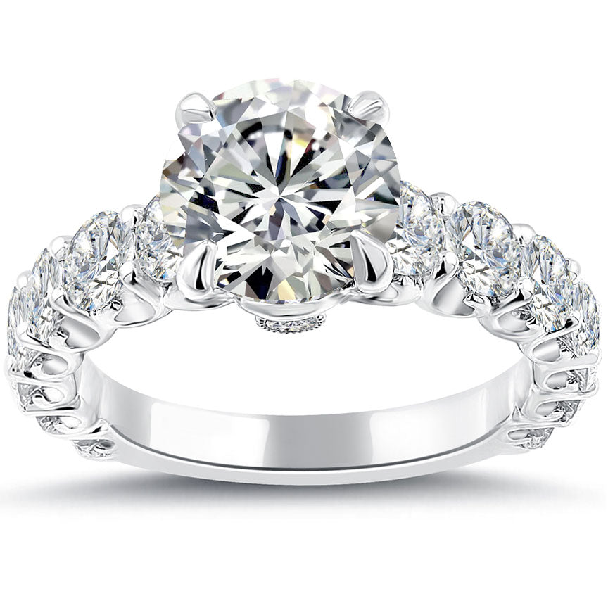 3.84 Carat F-VS2 Certified Natural Round Diamond Engagement Ring Set In Platinum