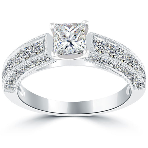 1.77 Carat H-VS1 Princess Cut Natural Diamond Engagement Ring 14k White Gold