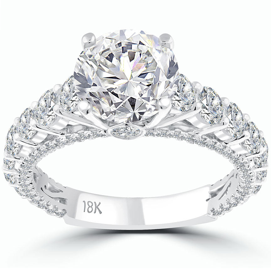 4.65 Carat F-SI1 Certified Natural Round Diamond Engagement Ring 18k White Gold